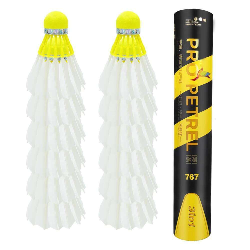 12Pcs Pro Petrel 767 3In1 12Pcs Training Goose Feather Shuttles Birdies Yellow Cork Badminton Indoor Outdoor Sports Game