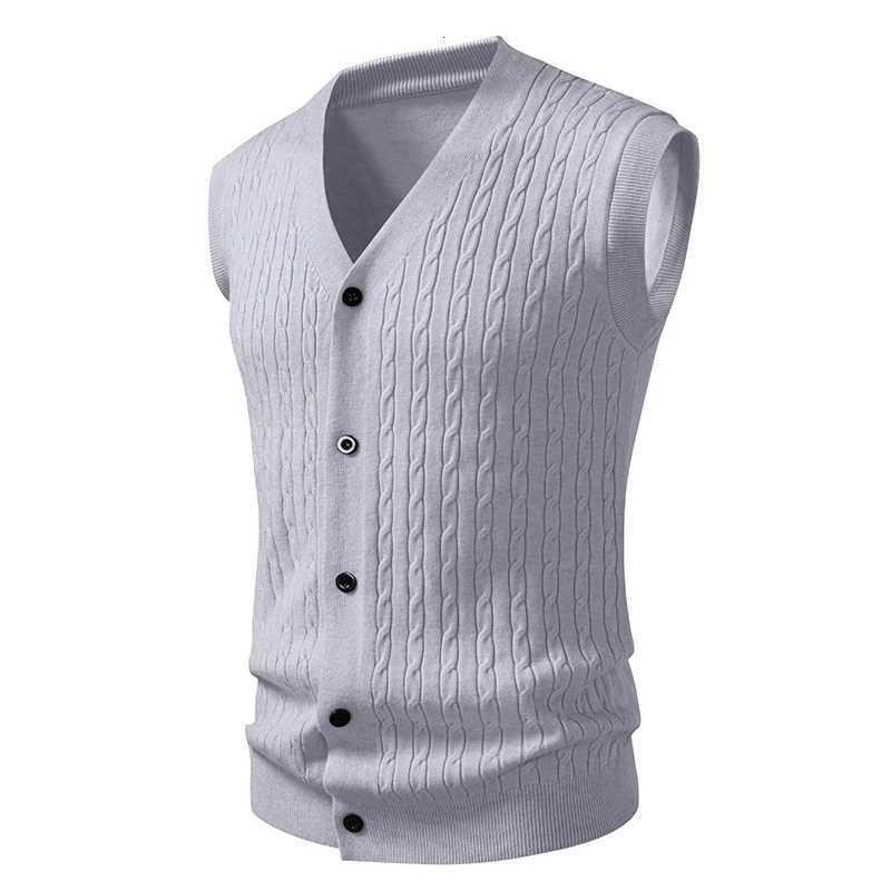 New Autumn Mens Knit Vest Sleeveless Sweater Cardigan Fashion VNeck Solid Color Single Breasted Slim Fit Knitted Waistcoat MenXJ250904