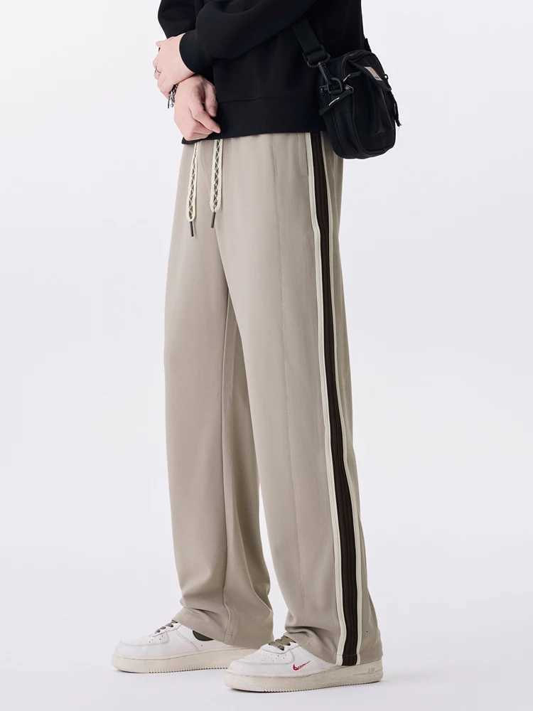 2025 Autumn New Straight Sweatpants Men Korean Fashion 330gsm Stretch Knit Sports Pants Loose Fit Wide Leg Casual TrousersXJ250904