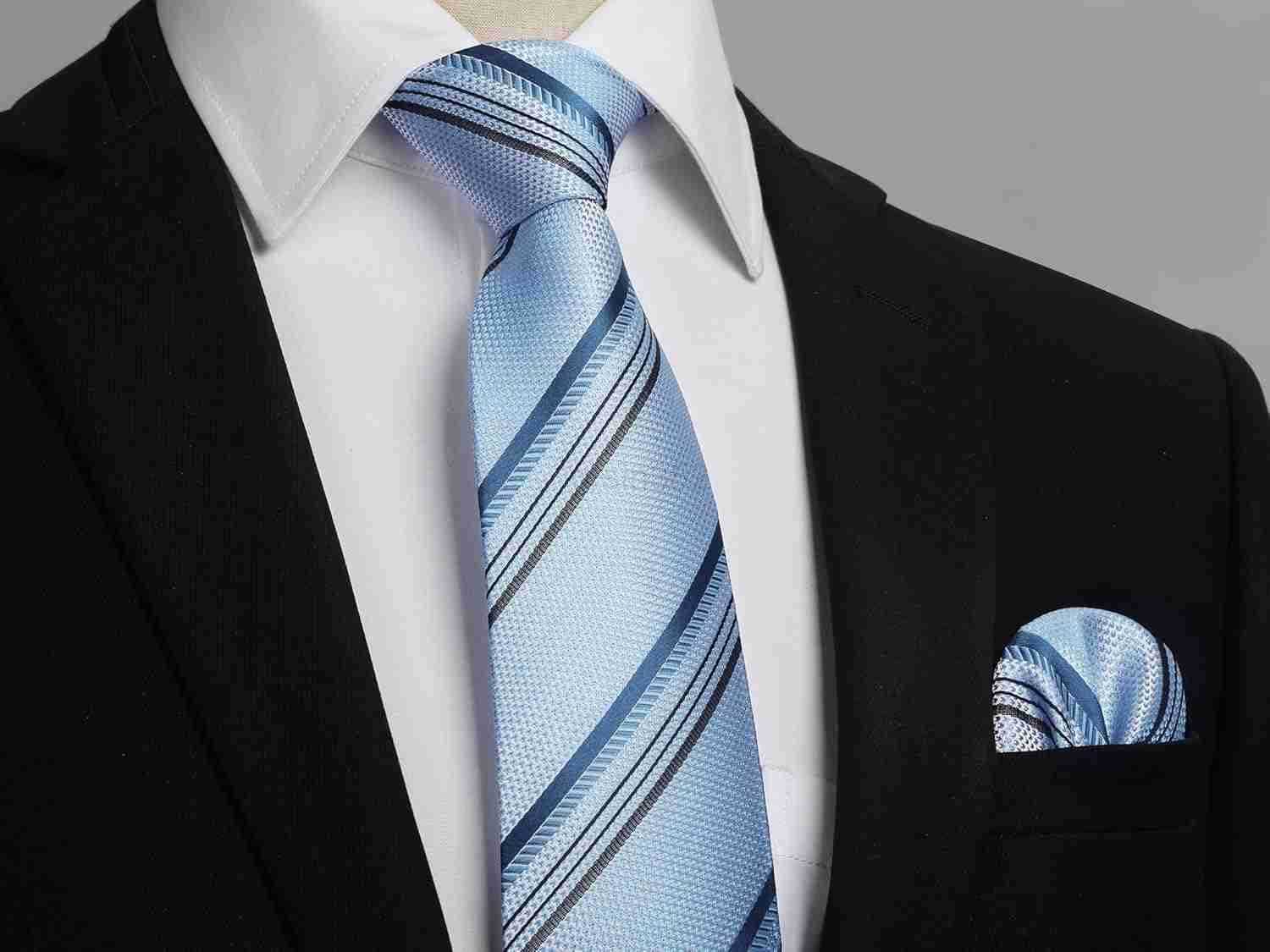 Stripe Tie Mens Ties with Pocket Square Set Classic 34 Silk Formal Necktie Handkerchief for Business WeddingW250904