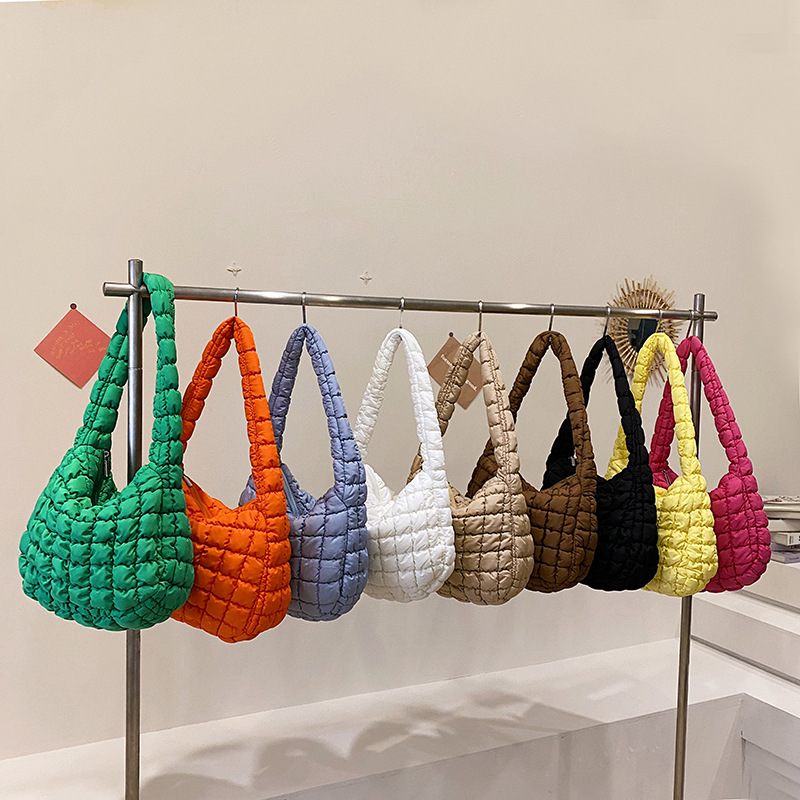 free shipping designer bags Casual Ruched Hobos Woven Stripes Women Shoulder Bags Crossbody Large Capacity Nylon Puffer Tote Bag Big Shopper Purses 25