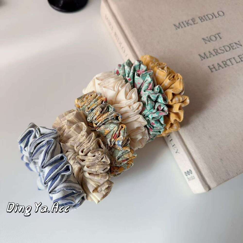 DH collections Korean - style Gorgeous Checked, Floral and Tweed - inspired Pleated Chunky Hair Ties