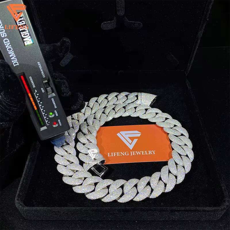Custom 23mm Big Size Moissanite Cuban Chain Silver Plated Hiphop Vvs Moissanite Miami Cuban Link Chain Iced Out Cuban Chain