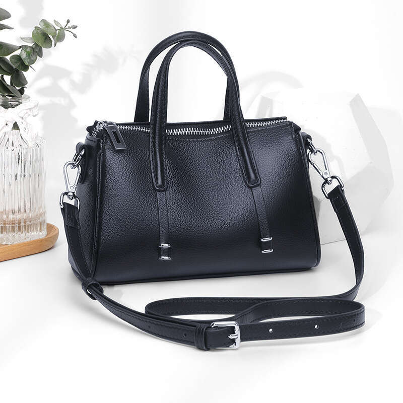 DHEssentials 2025 Spring Top-Grain Leather Boston Bag Women's Large Capacity Crossbody Shoulder Handbag Street Fashion