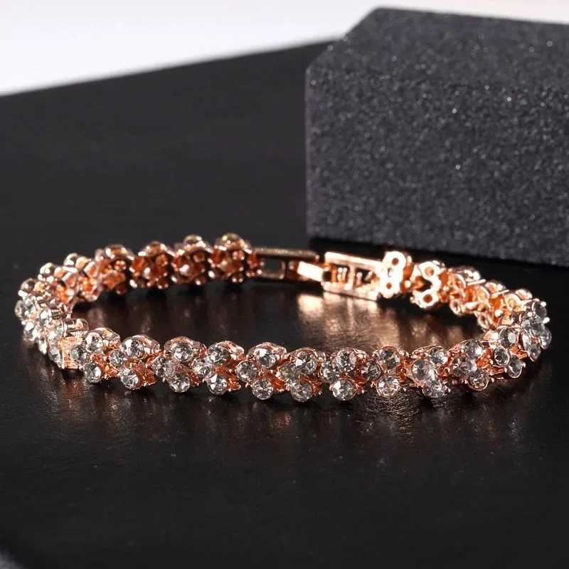 Exquisite Luxury Roman Crystal Bracelet For Women Wedding Gift Korean Rose Gold Silver Color Chain Bracelets JewelryXJ250904
