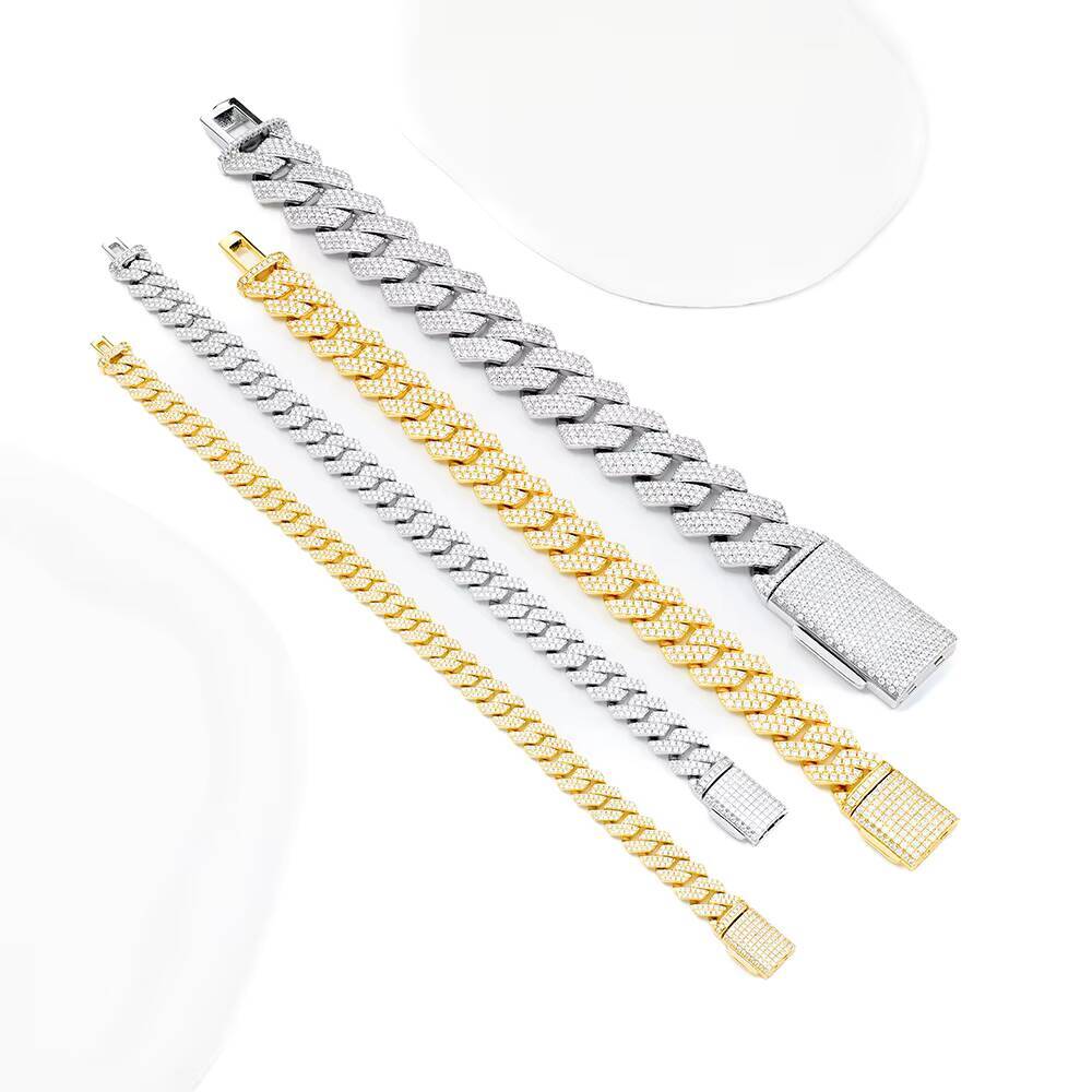 Wholesale Luxury 18k Gold Plate Silver 925 Gra Jewelry 820mm Men Ice Vvs Diamond Mossanite Moissanite Cuban Link Chain Bracelet