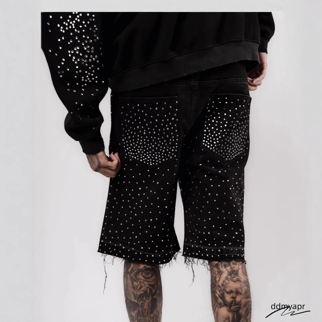 Men's Shorts Gothic Rhinestone Cross Embroidery Viral Denim Jorts Vintage American Trend Gym Men Women Street Hip Hop Jean Ddmyday Short Ddmyday 