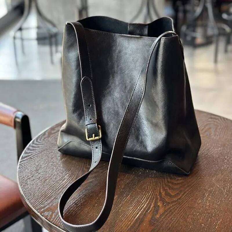 Japan And South Korea Leather Female Vintage Tote Large Capacity Cowhide Shopping Single Shoulder Crossbody Bag