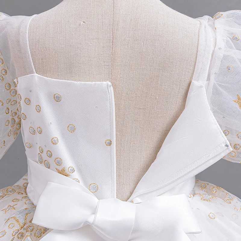 D8905 White Wedding Birthday Gown Lace Tutu Princess Dress Girls Children Clothing Kids Party For Girl Clothes Z250904