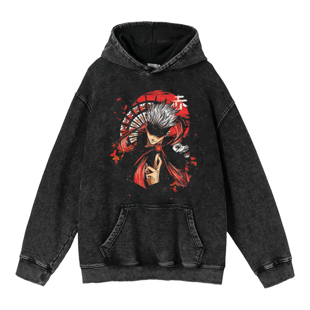 440g Heavyweight Washed Vintage Finish Gojo Satoru Jujutsu Kaisen Anime Street Retro Cotton Hoodie - TT8260