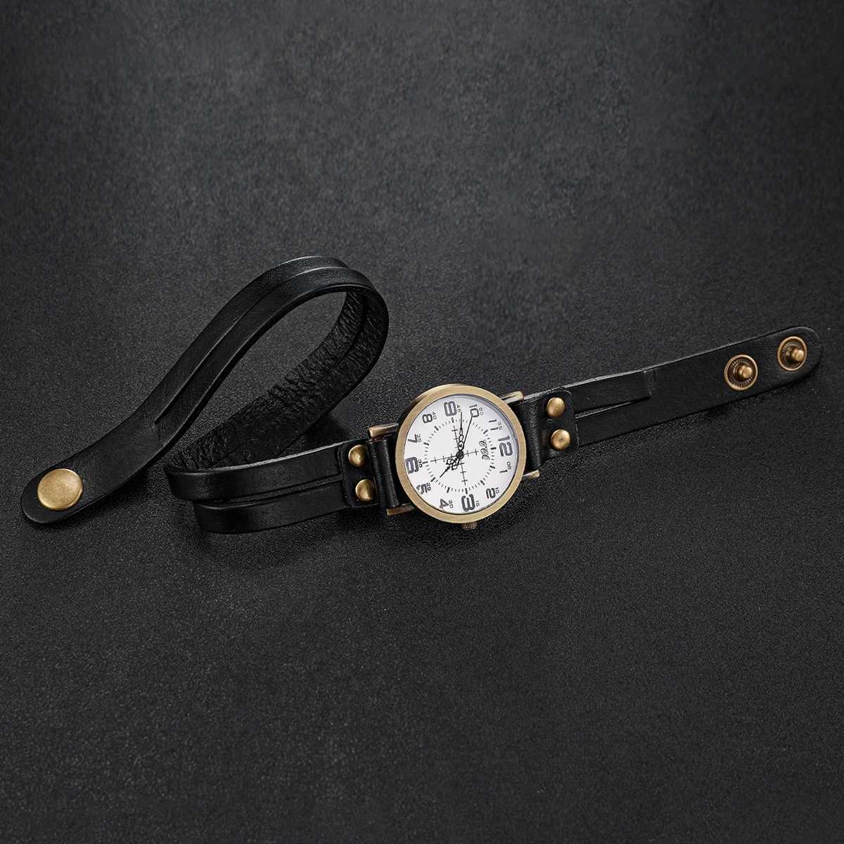 1pc Wens Watch Fashion Round Dial Retro Leather Strap Quartz Watch X250904