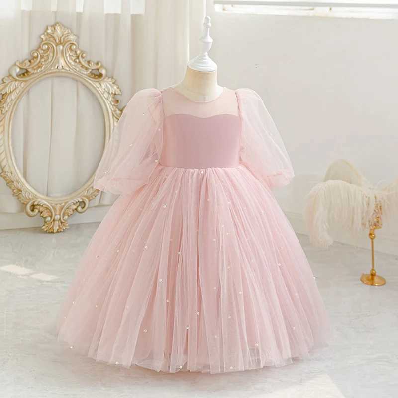 Childrens Birthday Party Puff Sleeve Princess Dress Bow Mesh Dress Masquerade Piano Catwalk Flower Girl Wedding Costume Z250904