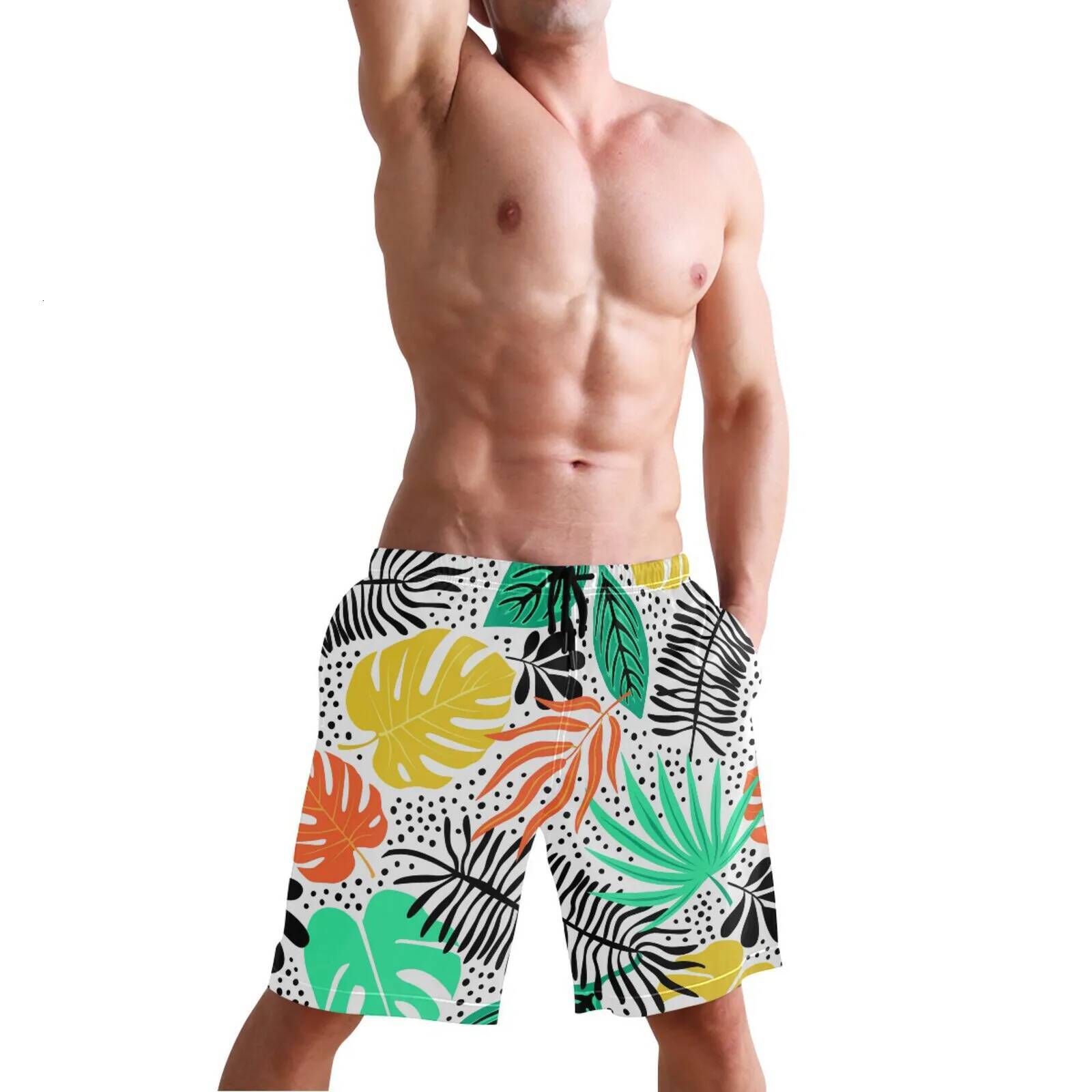 New Summer Swim Plus Size For Men Tropical Palm Leaves Print Beach Shorts gym Pants Swimming Surfing Discount