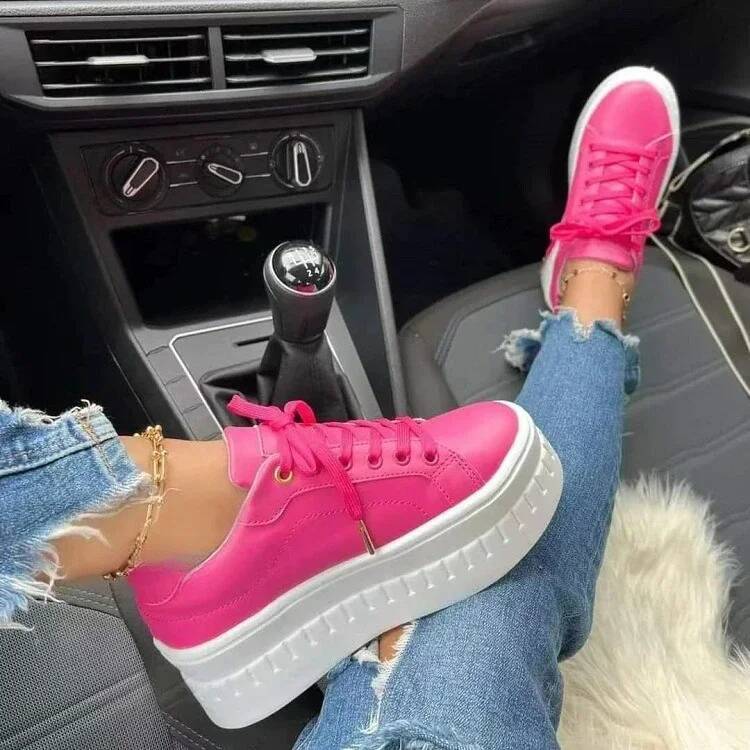 Platform Women Sneakers Breathable Casual Solid Color Lightweight Vulcanized Shoes Autumn Lace Up Tennis Shoe Plus Size 43 ddmysaturn