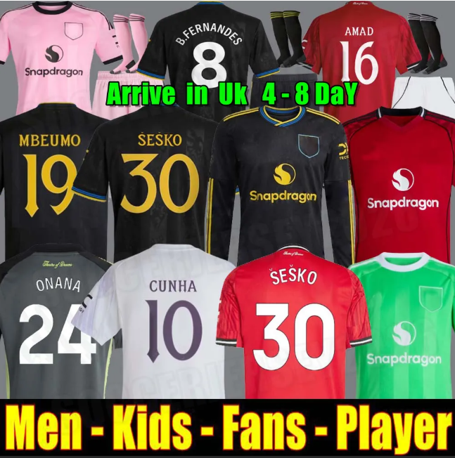 25 26 Sesko YORO 4XL Stone Roses Soccer Jerseys CUNHA AWAY GARNACHO HOJLUND George MARTINEZ CASEMIRO UNTED Lunar third black 2025 football shirt fans B. FERNANDES
