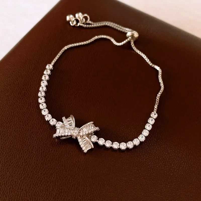 Super Flash Zircon Bow Adjustable Bracelet for Women French Light Luxury Versatile Bracelets Simple New Trendy Jewelry Wedding W250904