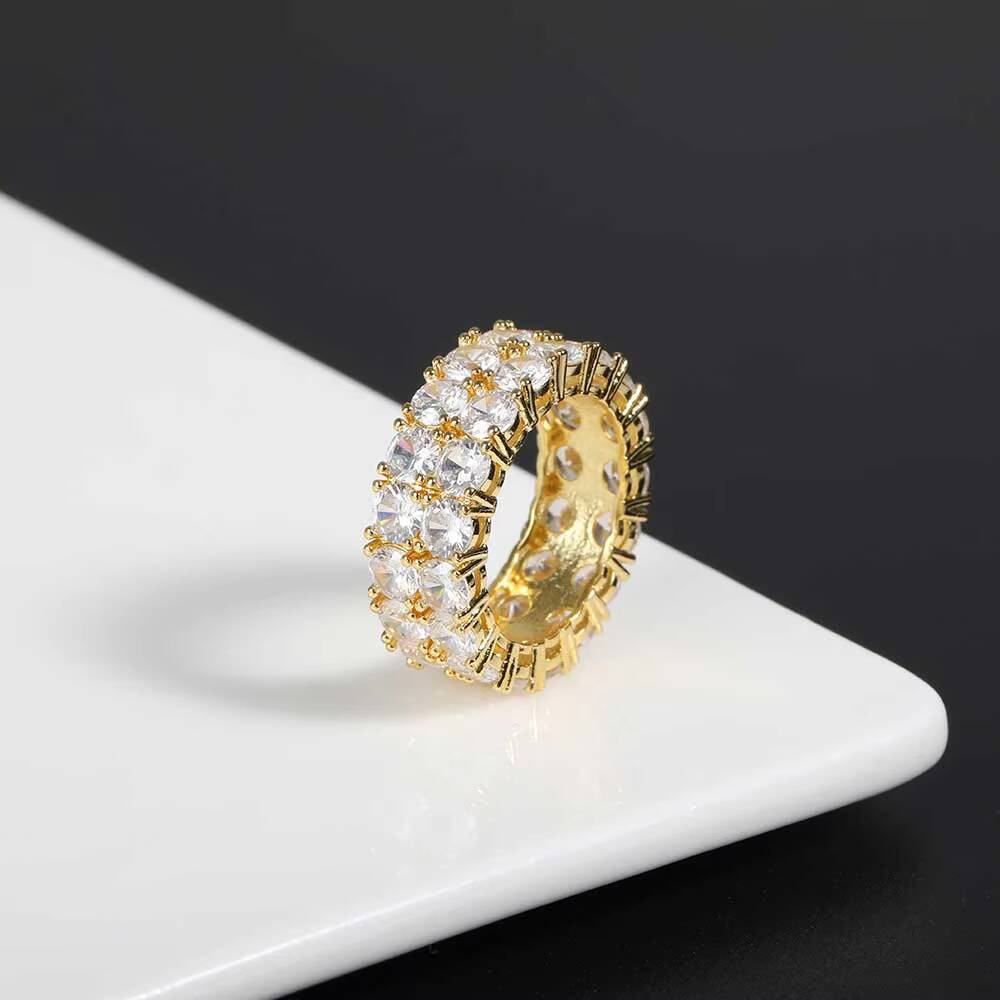 NUOYA Iced Out Tennis Ring Gold Plated Moissanite Moissanite Stone Finger Ring Hip Hop Jewelry for Women