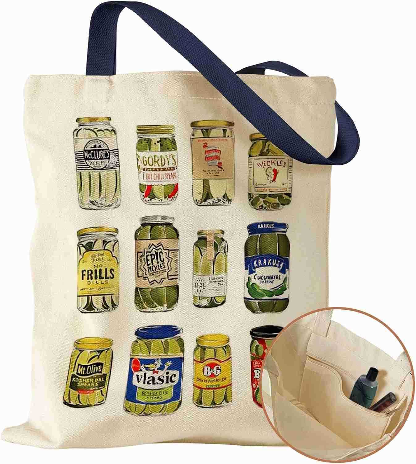 Canvas Tote Bag with Inner Pocket for Women Cloth Cotton Totes Bag with Pattern for Shopping GymW250904