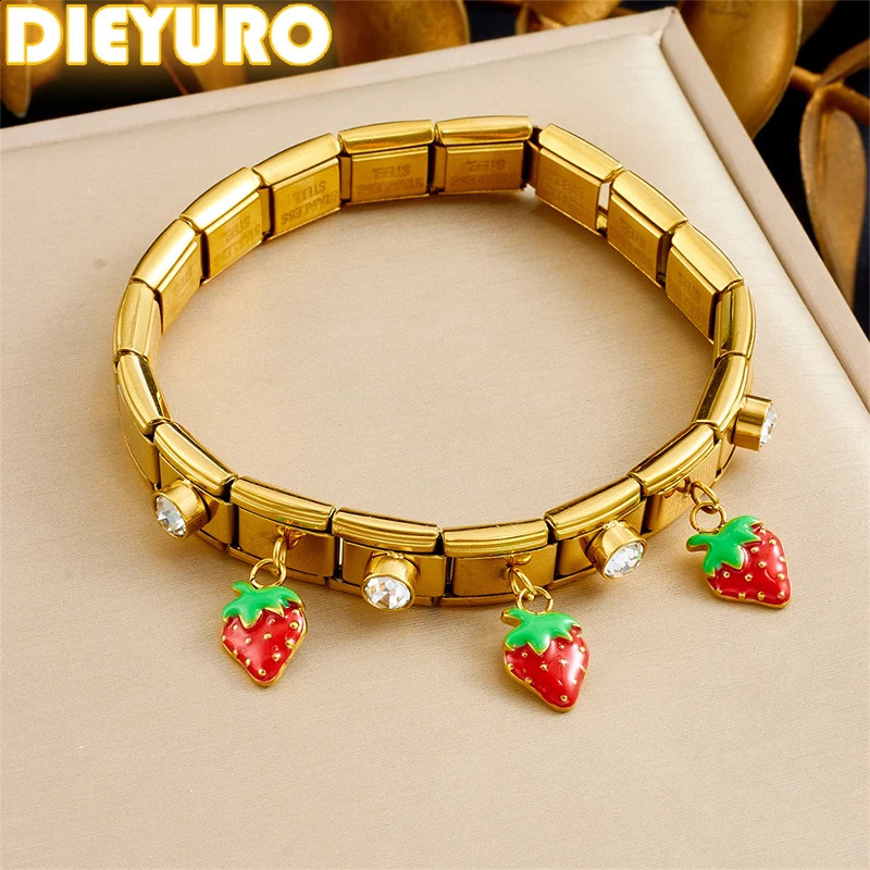 316 Stainless Steel Golden Strawberry Zircon Bracelet For Women Lady Classics Fashion Wrist Jewelry Glamorous Gift 250903