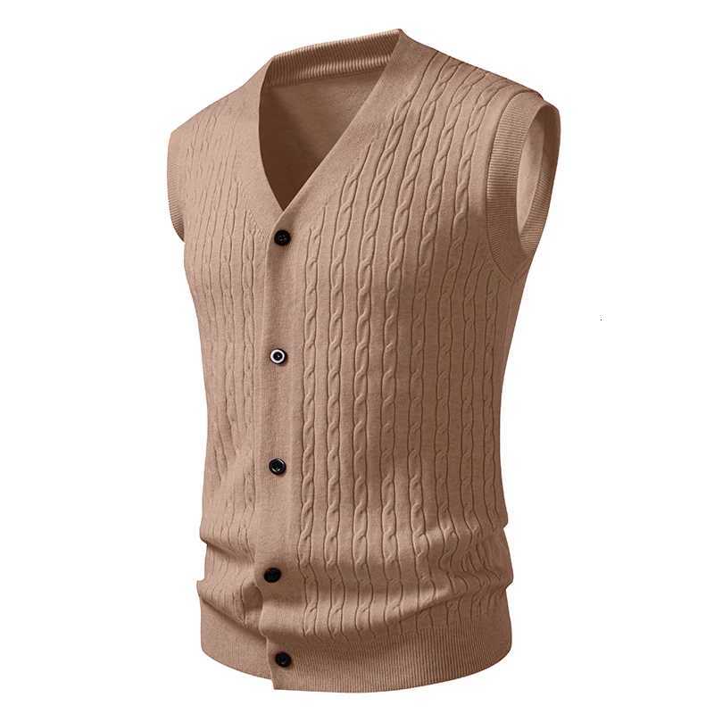 New Autumn Mens Knit Vest Sleeveless Sweater Cardigan Fashion VNeck Solid Color Single Breasted Slim Fit Knitted Waistcoat MenXJ250904