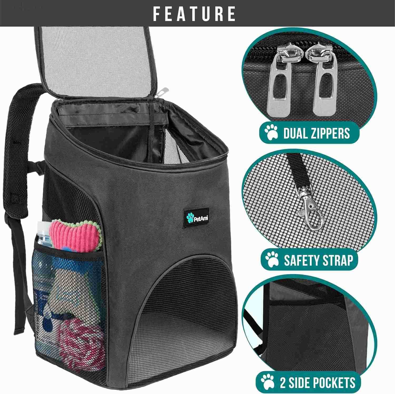 Small Dogs and Cat Backpack Carrier Airline Approved Pet Backpack Carrier Ventilated Safety Strap Buckle Support Designed for Hiking Travel Camping Ou