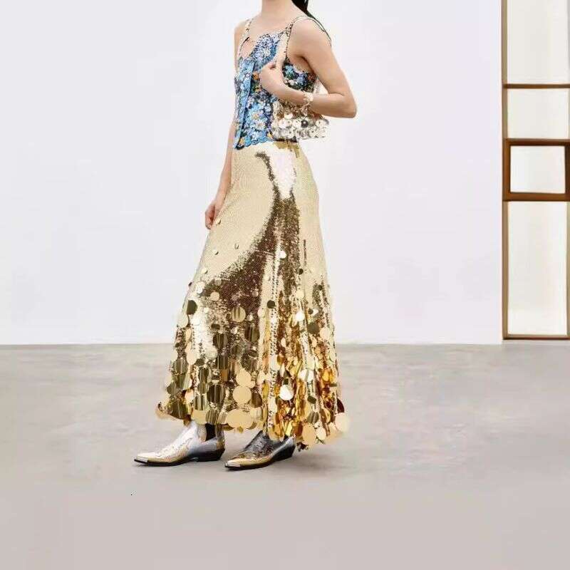 Women's Clothing Spring New Party Fashion Size Heavy Industry Large Sequins Beads Skirt C289