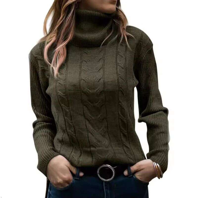 Women's Clothing Autumn And Winter New Solid Color Turtleneck Retro Long Sleeved Sweater Women's Clothing