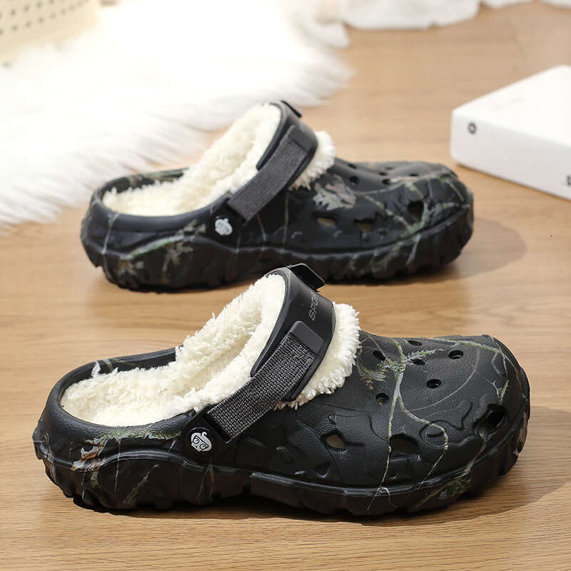 Men's Slippers Winter 2025 New Thick Sole Fleece Lined Warm EVA Cushioned Closed-Toe Cotton Shoes
