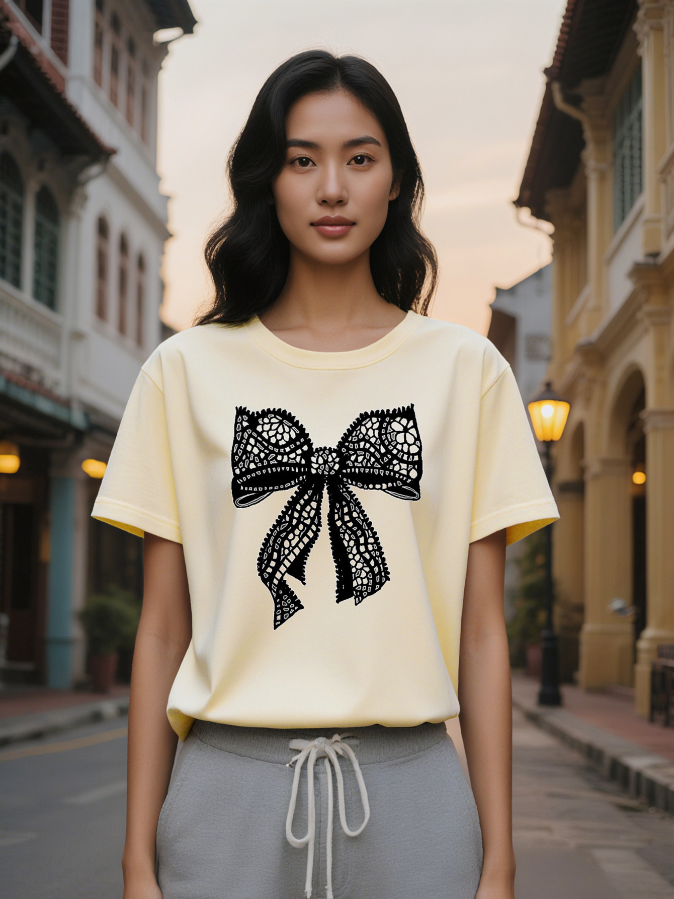 Large XL Women's Casual Crew Neck T-Shirt with Intricate Lace Print Black Soft Stretch Fabric Perfect Summer Ideal Gift for Plus Size