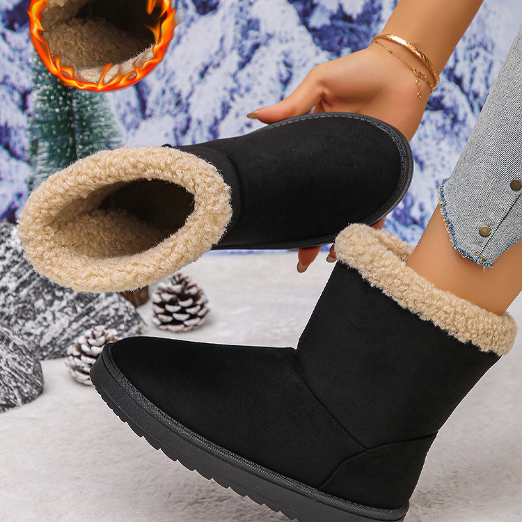 Flat-bottomed boots, women's shoes, cotton shoes, padded for warmth, snow boots