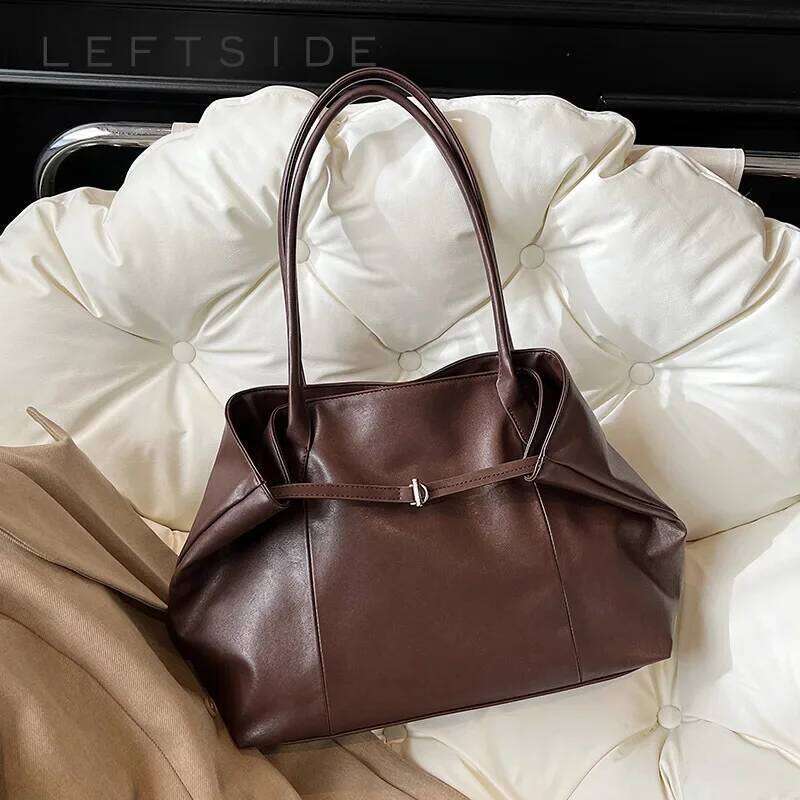LEFTSIDE Big PU Leather Tote Bags for Women 2025 Y2K Ladies Shoulder Bag Female Retro Simple Designer Handbags and Pursesluxury bag tote bag
