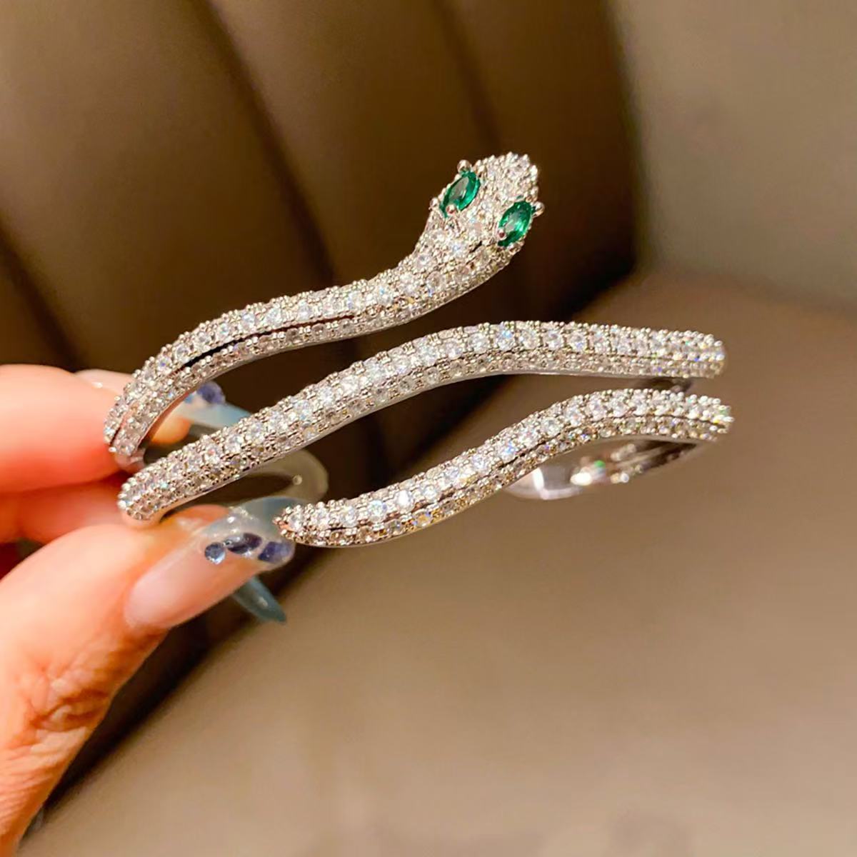 18k gold electroplated zircon snake shaped open bracelet with a luxurious and high-end feel