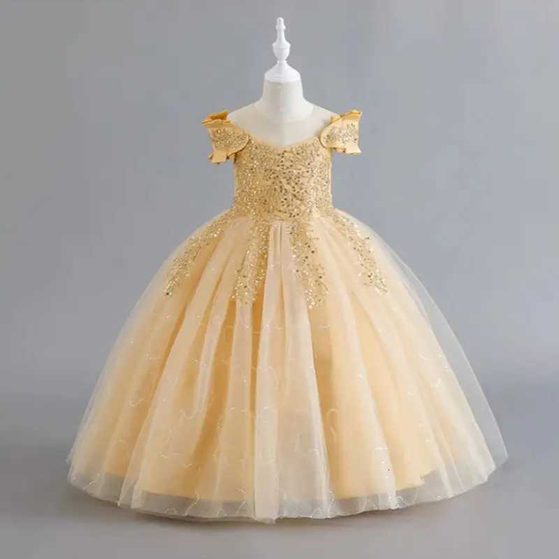 Girls Sleeveless Sequins Long Princess Dress For Kids Luxury Wedding Bridesmaid Graduation Evening Ball Gown 4-13 Years Old Z250904
