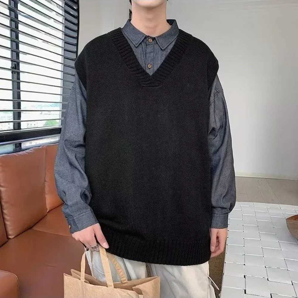 Solid Color Mens Knitted Vest New In V Neck Sweaters Male Streetwear Casual Original Vintage Waistcoat Designer Top Y2k CheapXJ250904
