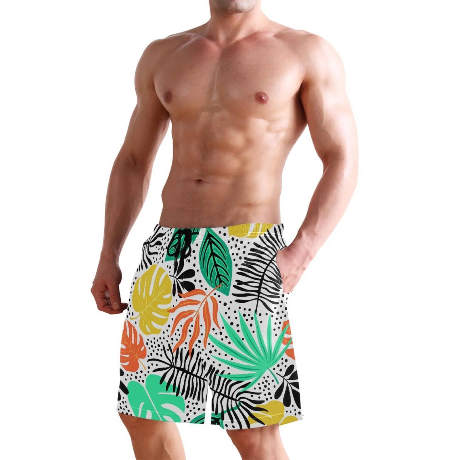 New Summer Swim Plus Size For Men Tropical Palm Leaves Print Beach Shorts gym Pants Swimming Surfing Discount