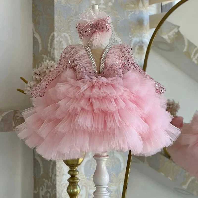 Luxury Girls Big Bow Wedding Party Flower Girl Dresses Pink Long Tulle Baby Ceremony Evening Dress Summer 3-10 Years Graduation Dress Z250904
