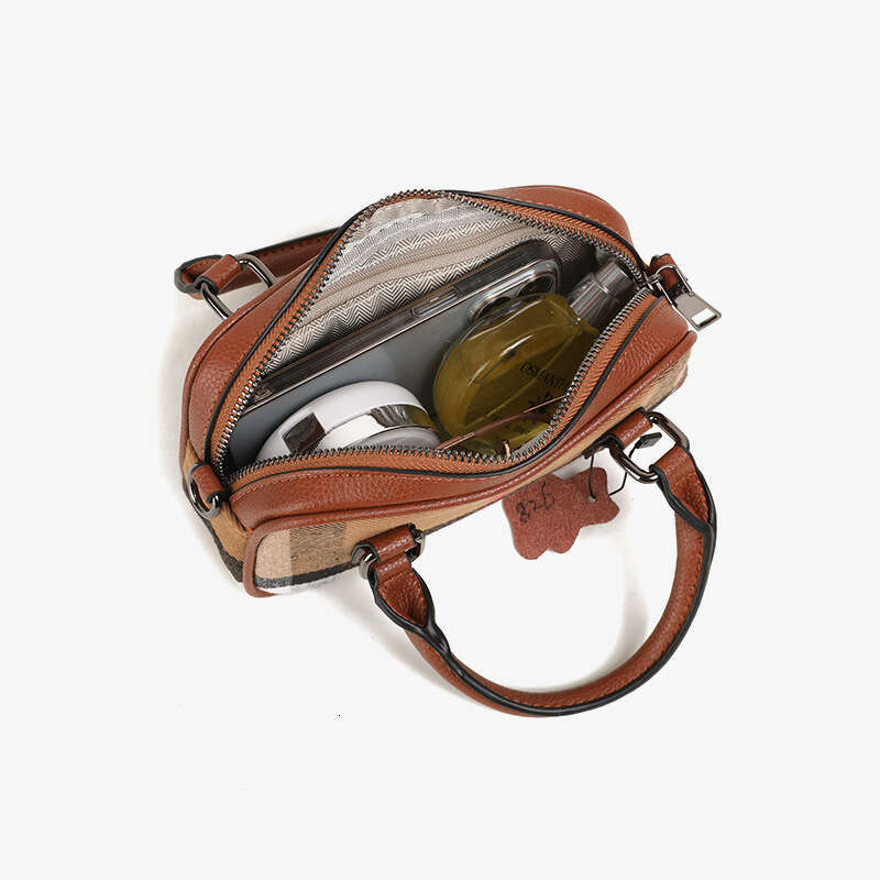 2025 New Canvas Plaid Genuine Leather Women's Bowling Free shipping designer Fashion Simple Handbag Textured Bag