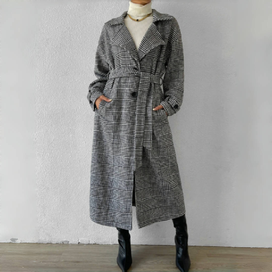 Warm Long Coat Single Breasted With Belt Autumn Winter Thick Overcoat Stripe Office Ladies Work Customized Women Coat