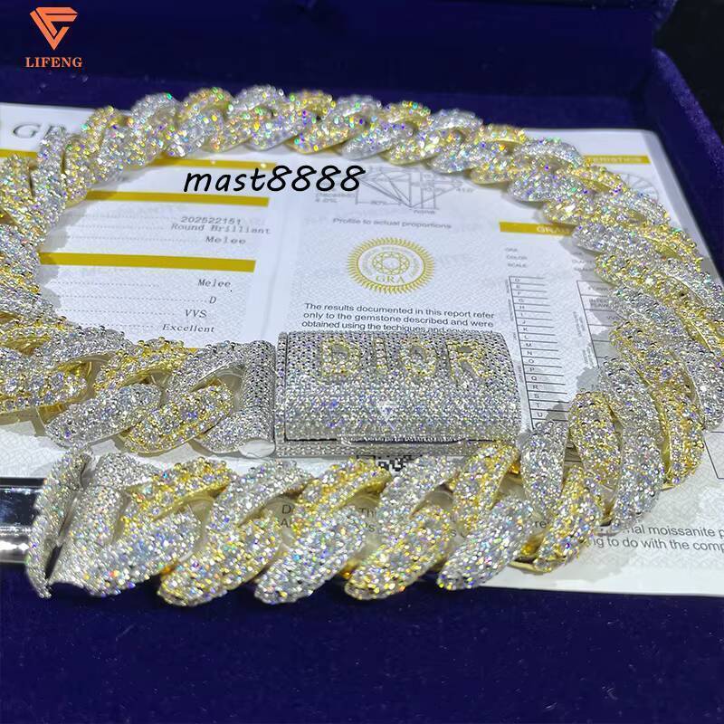 Hip Hop Jewelry 18mm 3 Row Pass Diamond Test VVS Moissanite Diamond Iced Out Necklace 925 Silver Cuban Link Chain