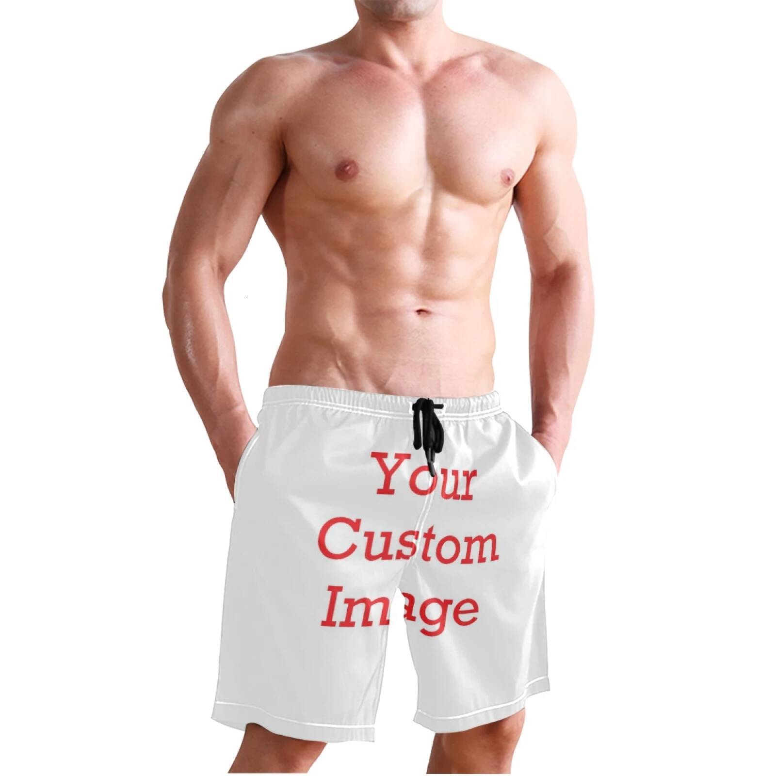 Men's Beach Custom pattern Style Trunks Quick Dry Casual Polyester Swim Shorts with Mesh Lining and Pockets