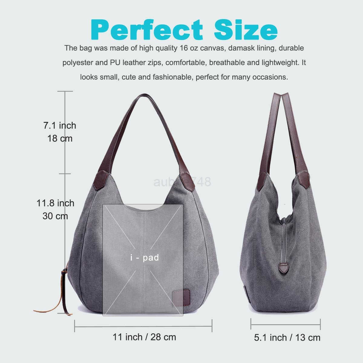 Womens Multipocket Shoulder Bag Fashion Cotton Canvas Handbag Tote Purse M250904