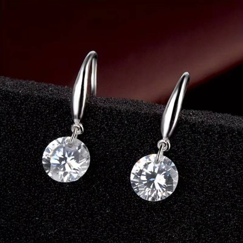 Elegant Wedding Stud Earrings Classic Round Moissanite with Shining Drop Trendy Gold Plated Classic