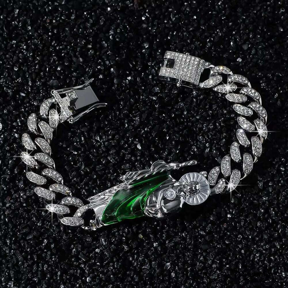 Hip Hop Cuban Link Bracelet With Religious Figure Iced Out Bling Gold Ddmyday Color 20Cm Alloy Chain Accessory For Men 1 Piece Ddmyday