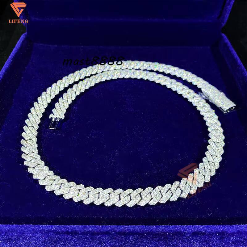 New Style 10mm 2 Rows Thick Solid 925 Sterling Silver Men Hip Hop Jewelry Iced Out VVS Moissanite Cuban Link Chain Necklace