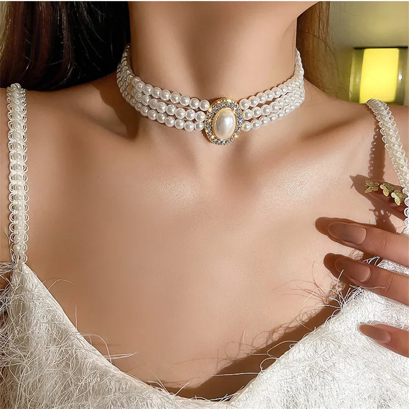 Luxury Necklaces Designer Jewelry Vintage Multilayer Pearl Chokers for Women Mabe pearl colorful Crystal Necklace Evening gown accessories Holiday gif