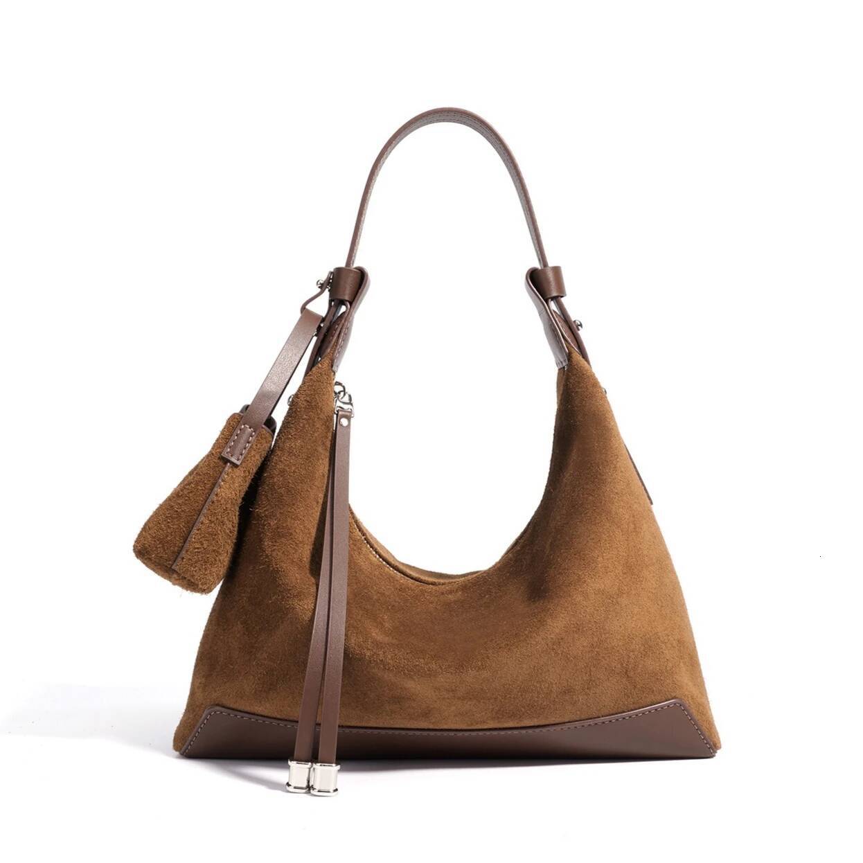 Suede Women Retro Designer Handbags Cowhide Leather Shoulder Crossbody Bags with Small Bag Adjustable Strap Winter New