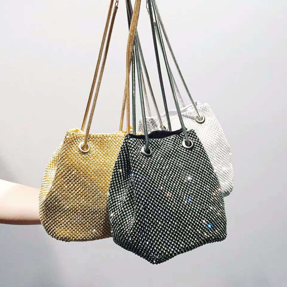 European and American Cross-border Dia-encrusted Bucket Clutch Multi-functional Handheld Evening Bag