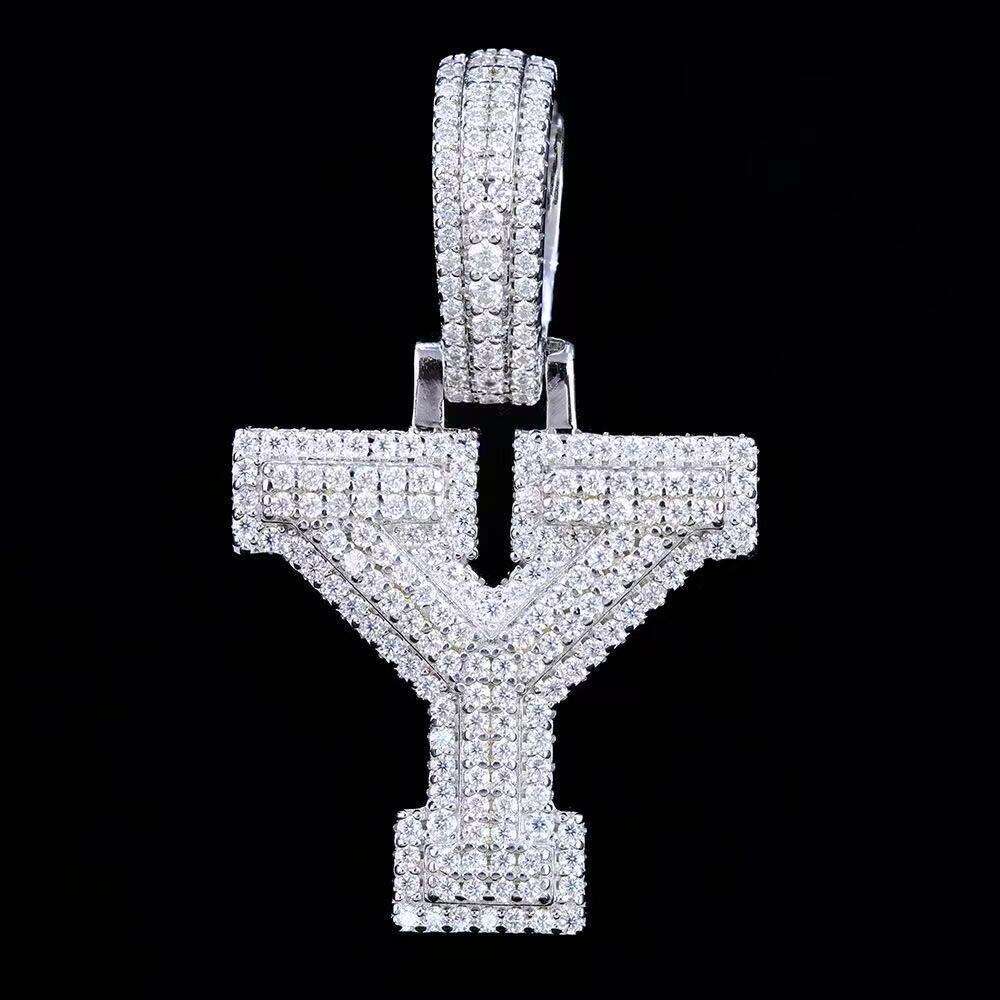 Hip-Hop Iced Moissanite A-z Initial Pure Sier Jewelry Men's Letter Pendant Free of charge delivery
