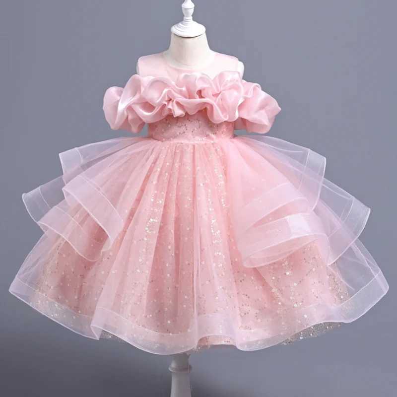 New Girls Wedding Evening Dress Petal Sequin Mesh Sleeveless Dress Birthday Party School Graduation Party Dress Z250904