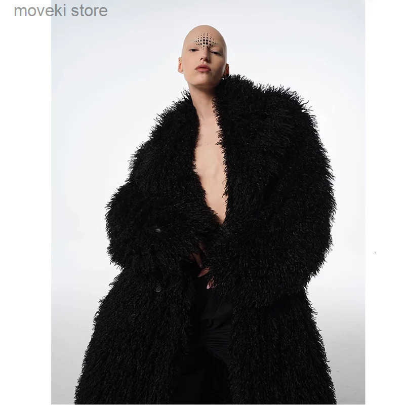 Men and womens lamb fur coat beach wool long coat toka roll wool trench coat 241126 S250904